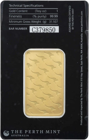 1 oz Gold Bar Perth Mint Kangaroo - New