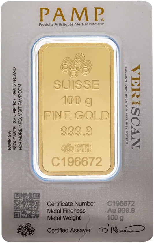 100g Gold Bar PAMP Suisse Fortuna - New