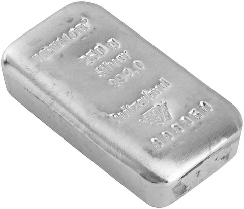 Metalor 250g Cast Silver Bullion Bar