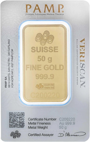 50g Gold Bar PAMP Suisse Fortuna - New