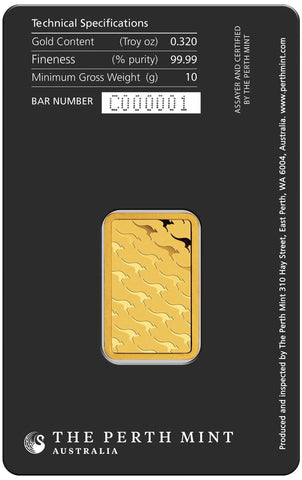 10g Gold Bar Perth Mint Kangaroo - New