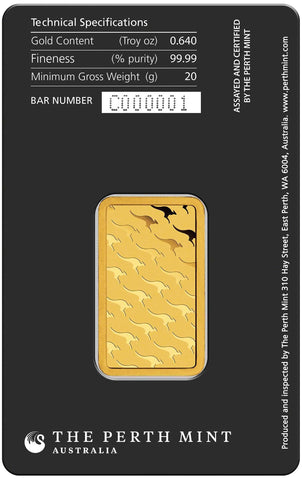 20g Gold Bar Perth Mint Kangaroo - New