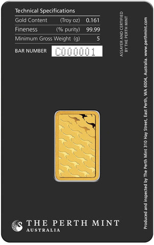 5g Gold Bar Perth Mint Kangaroo - New