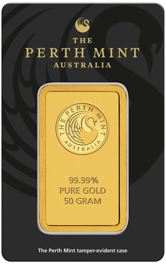 50g Gold Bar Perth Mint Kangaroo - New