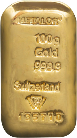 Metalor 100g Cast Gold Bullion Bar