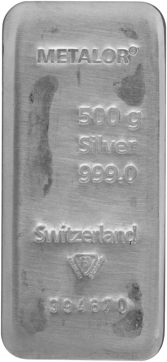 Metalor 500g Cast Silver Bullion Bar