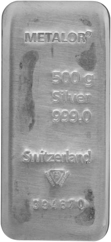 Metalor 500g Cast Silver Bullion Bar