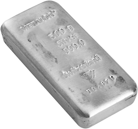 Metalor 500g Cast Silver Bullion Bar